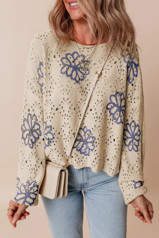 Blossom beige eyelet sweater | trendy & cool | fashionfitz