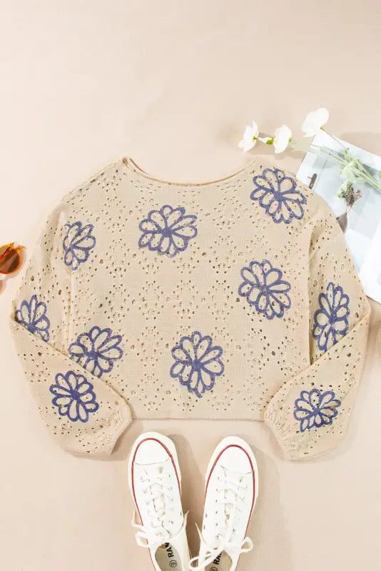 Blossom beige eyelet sweater | trendy & cool | fashionfitz