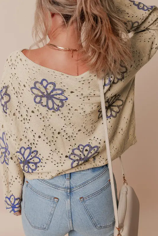 Blossom beige eyelet sweater | trendy & cool | fashionfitz