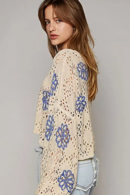 Blossom beige eyelet sweater | trendy & cool | fashionfitz