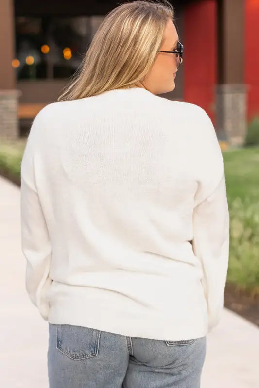 Plus size white blossom crochet sweater | cozy & chic