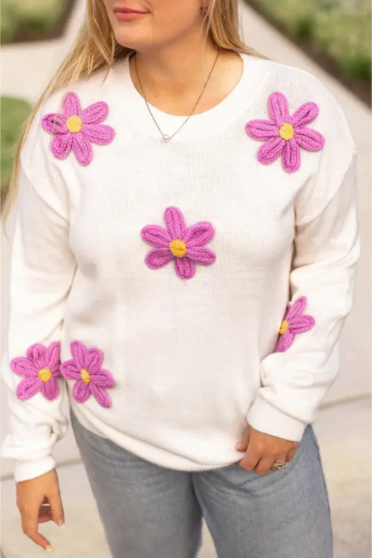 Plus size white blossom crochet sweater | cozy & chic