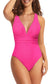 Rose red deep v neck swimsuit with ruched waist detail - perfect relaxing monokini