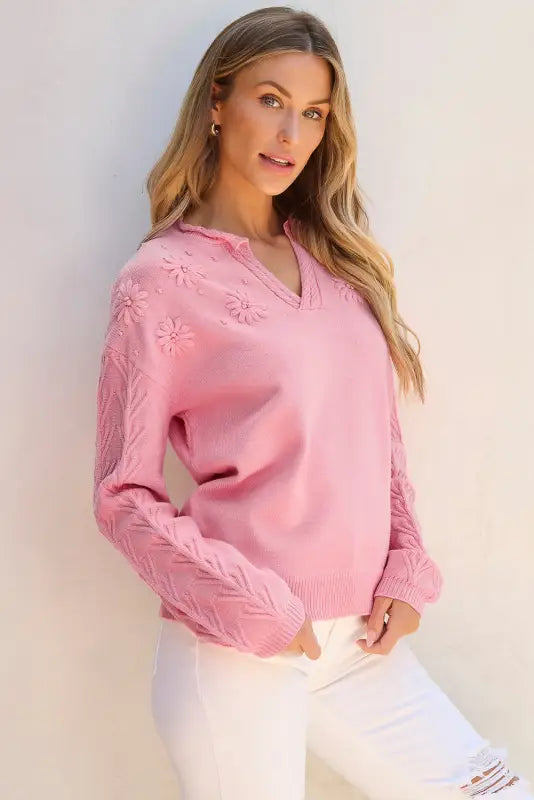 Blossom weave notched sweater - sweaters & cardigans/sweaters