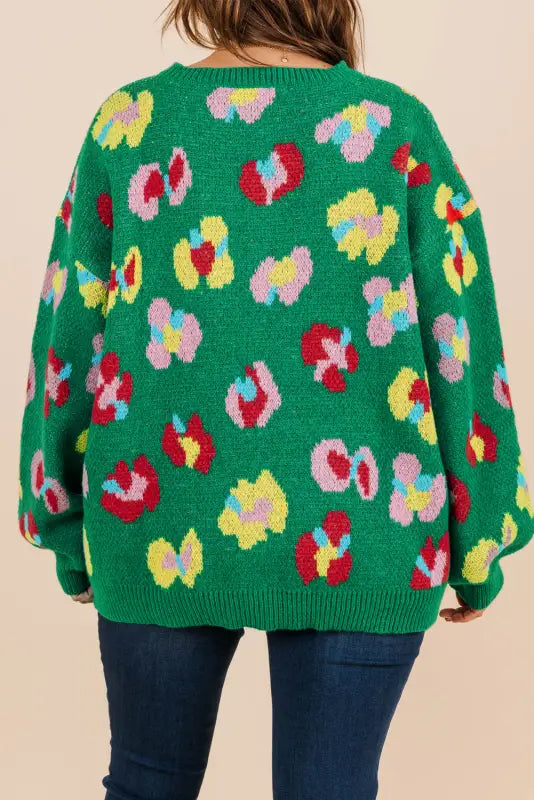 Blossomcurve green floral plus sweater