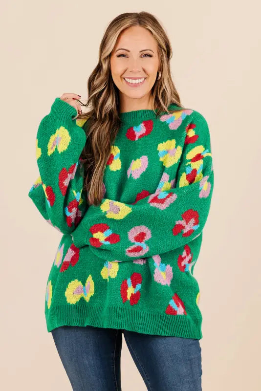 Blossomcurve green floral plus sweater