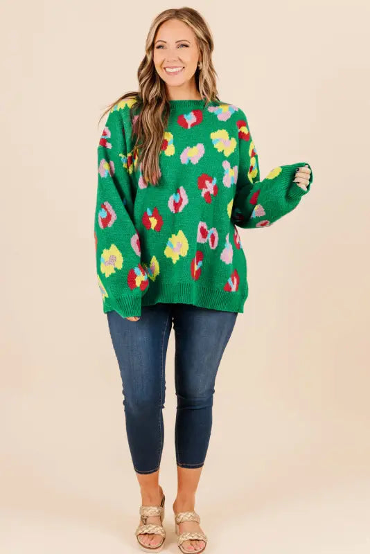 Blossomcurve green floral plus sweater