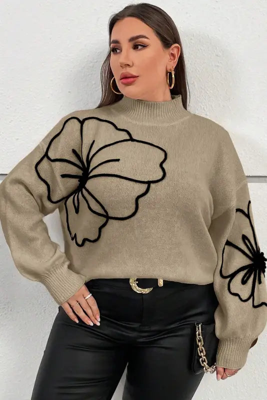 Blossomplus sweater - cozy & stylish plus size floral high neck