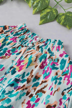 Light Blue Abstract Print Puff Sleeve Mock Neck Blouse - Fashionfitz