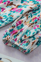 Light Blue Abstract Print Puff Sleeve Mock Neck Blouse - Fashionfitz