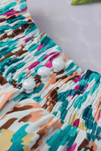 Light Blue Abstract Print Puff Sleeve Mock Neck Blouse - Fashionfitz