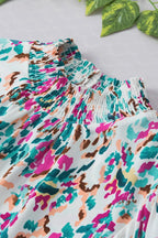 Light Blue Abstract Print Puff Sleeve Mock Neck Blouse - Fashionfitz