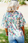 Light Blue Abstract Print Puff Sleeve Mock Neck Blouse - Fashionfitz