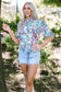 Light Blue Abstract Print Puff Sleeve Mock Neck Blouse - Fashionfitz