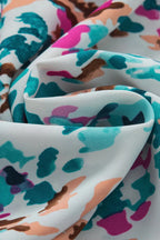 Light Blue Abstract Print Puff Sleeve Mock Neck Blouse - Fashionfitz