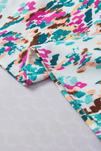 Light Blue Abstract Print Puff Sleeve Mock Neck Blouse - Fashionfitz