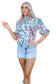 Light Blue Abstract Print Puff Sleeve Mock Neck Blouse - Fashionfitz