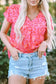 Pink Leopard V Neck Short Sleeve Blouse - Fashionfitz