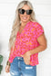 Pink Leopard V Neck Short Sleeve Blouse - Fashionfitz