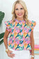 Rose Red Floral Print Ruffled Flutter Sleeve Blouse - Fashionfitz