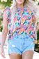 Rose Red Floral Print Ruffled Flutter Sleeve Blouse - Fashionfitz