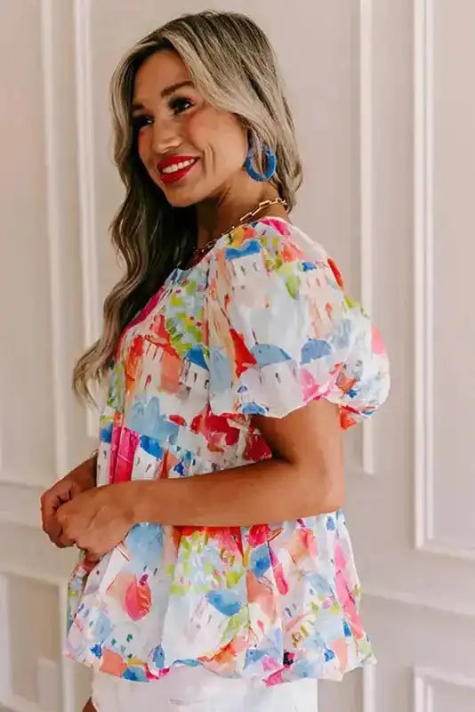 Sky Blue Parisian Avenue Babydoll Top - Fashionfitz