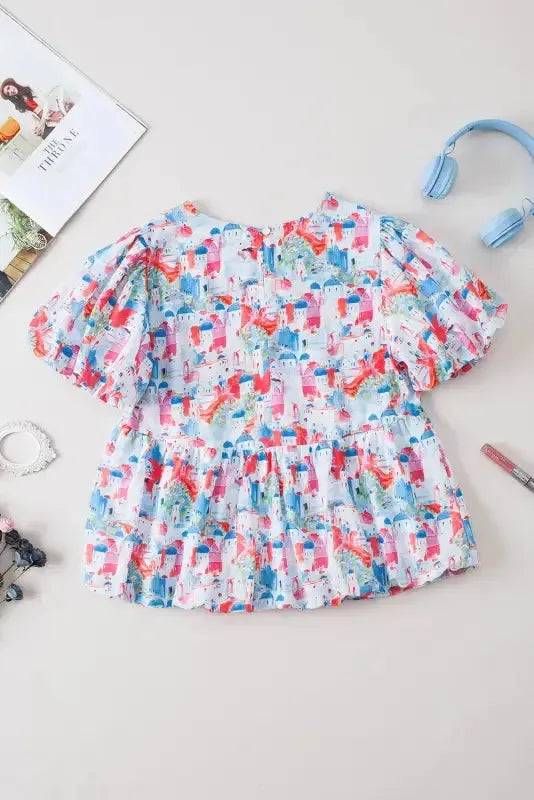 Sky Blue Parisian Avenue Babydoll Top - Fashionfitz