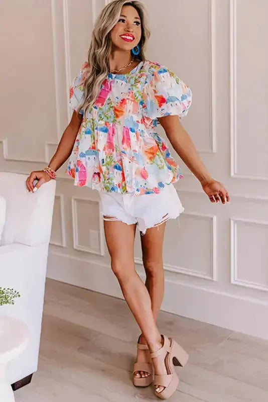 Sky Blue Parisian Avenue Babydoll Top - Fashionfitz