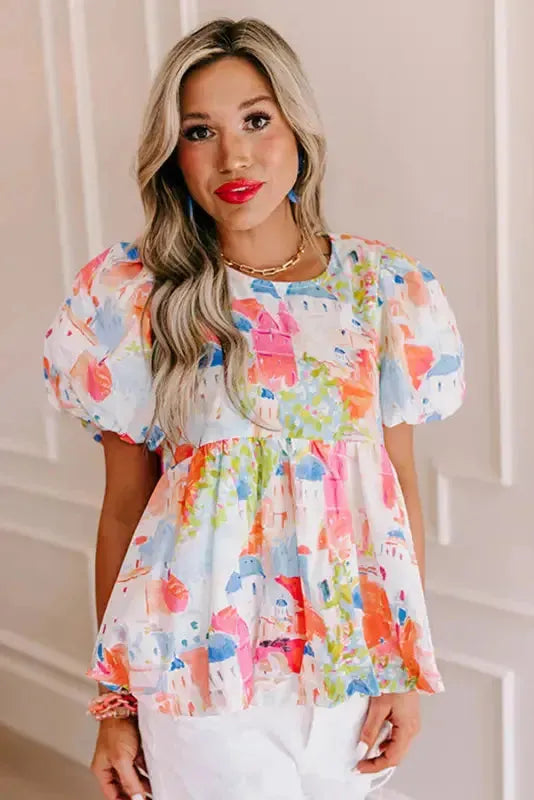 Sky Blue Parisian Avenue Babydoll Top - Fashionfitz