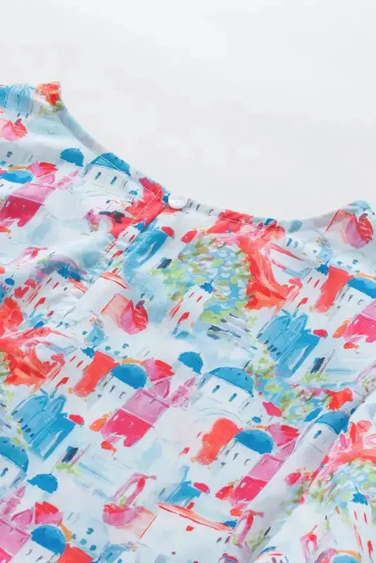 Sky Blue Parisian Avenue Babydoll Top - Fashionfitz