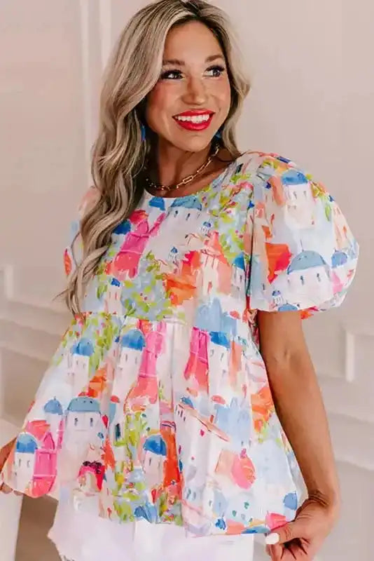 Sky Blue Parisian Avenue Babydoll Top - Fashionfitz