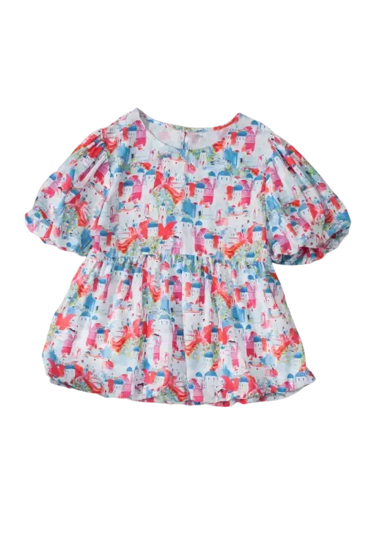 Sky Blue Parisian Avenue Babydoll Top - Fashionfitz
