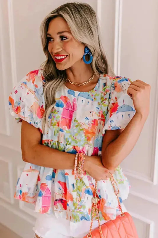 Sky Blue Parisian Avenue Babydoll Top - Fashionfitz