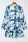 Blue abstract floral long sleeve tied ruffle dress - dresses