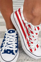 Blue American Flag Lace-up Canvas Flat Shoes - Fashionfitz