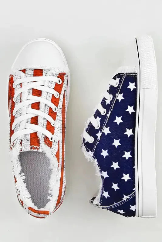 Blue American Flag Lace-up Canvas Flat Shoes - Fashionfitz