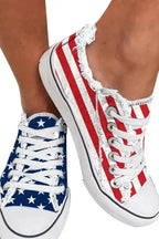 Blue American Flag Lace-up Canvas Flat Shoes - Fashionfitz