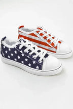 Blue American Flag Lace-up Canvas Flat Shoes - Fashionfitz