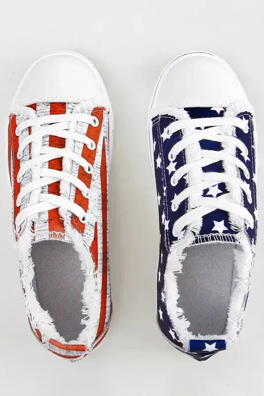 Blue American Flag Lace-up Canvas Flat Shoes - Fashionfitz