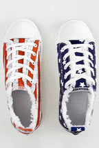 Blue American Flag Lace-up Canvas Flat Shoes - Fashionfitz
