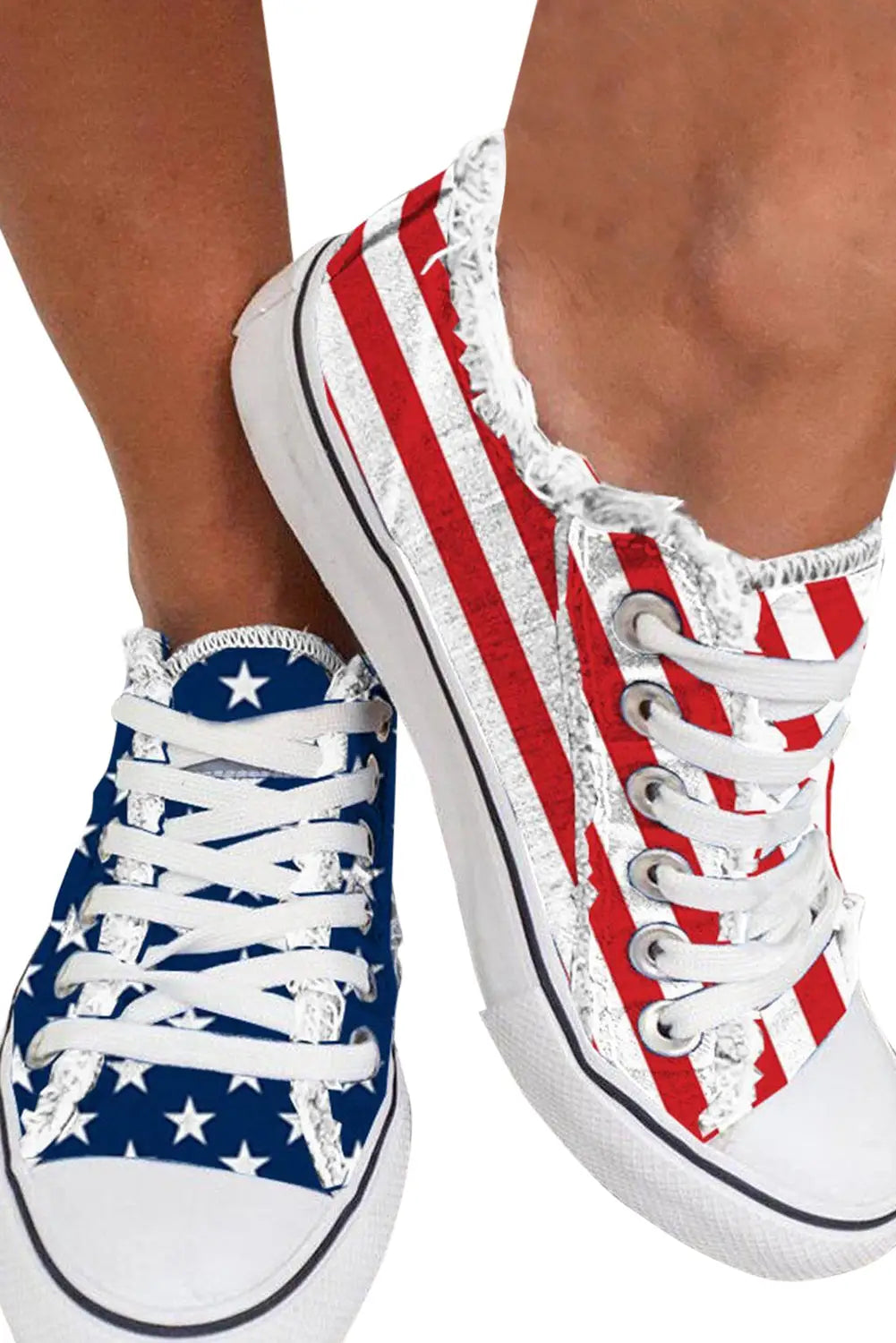 Blue american flag lace-up canvas flat shoes - flats