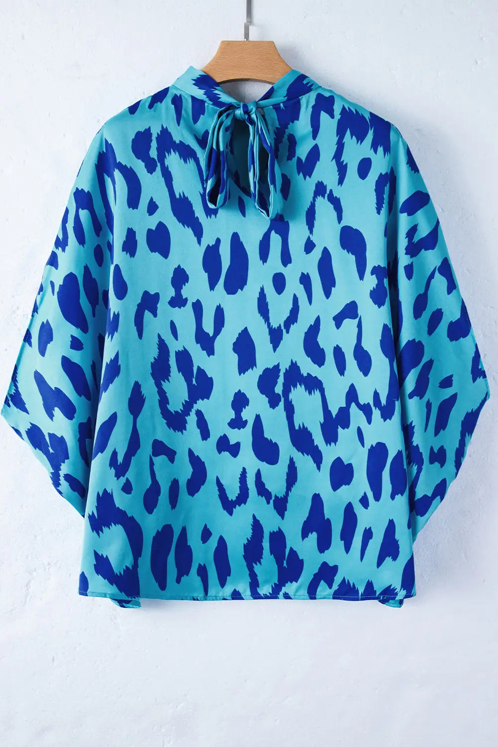 Blue animal printed mock neck detail caftan top - tops/blouses & shirts