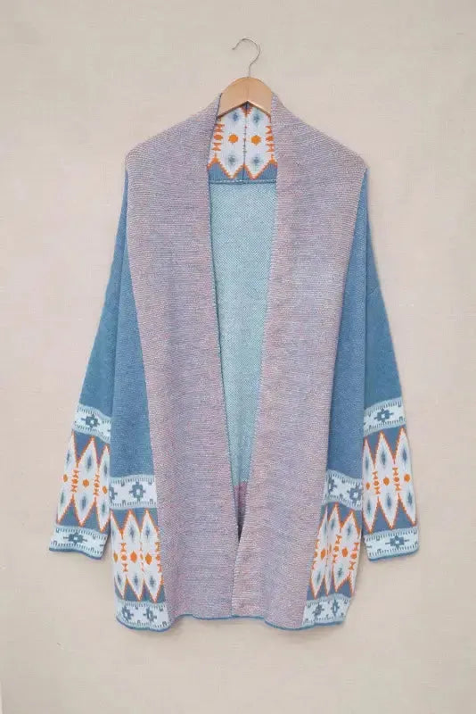 Blue Aztec Knit Duster Cardigan - Fashionfitz