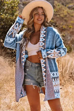 Blue Aztec Knit Duster Cardigan - Fashionfitz