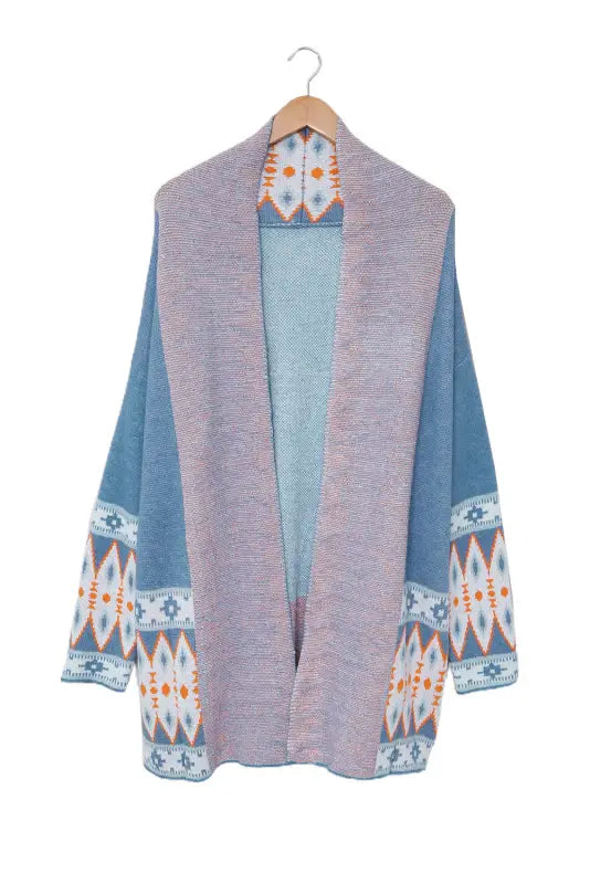 Blue aztec knit duster cardigan - cardigans