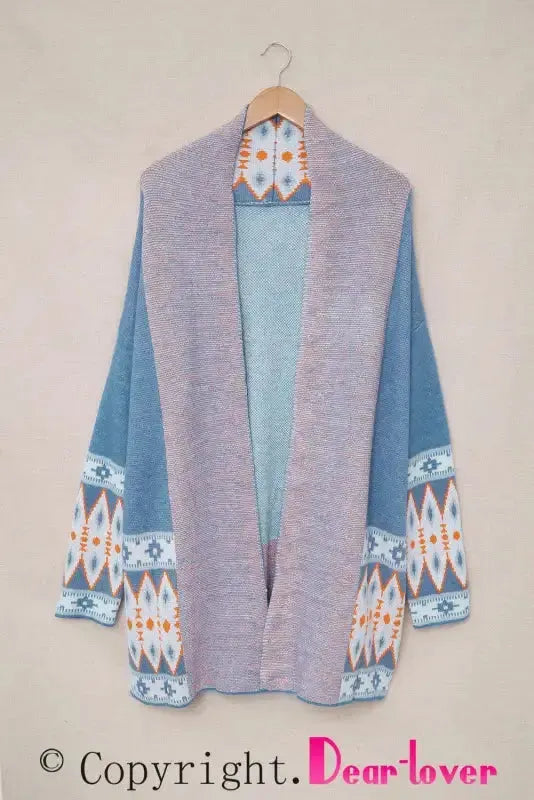 Blue Aztec Knit Duster Cardigan - Fashionfitz