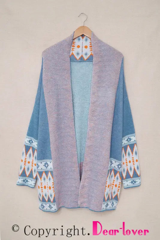 Blue aztec knit duster cardigan - cardigans