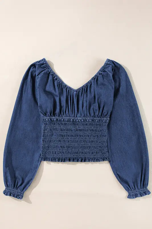 Shop blue belle smocked denim blouse | chic & versatile