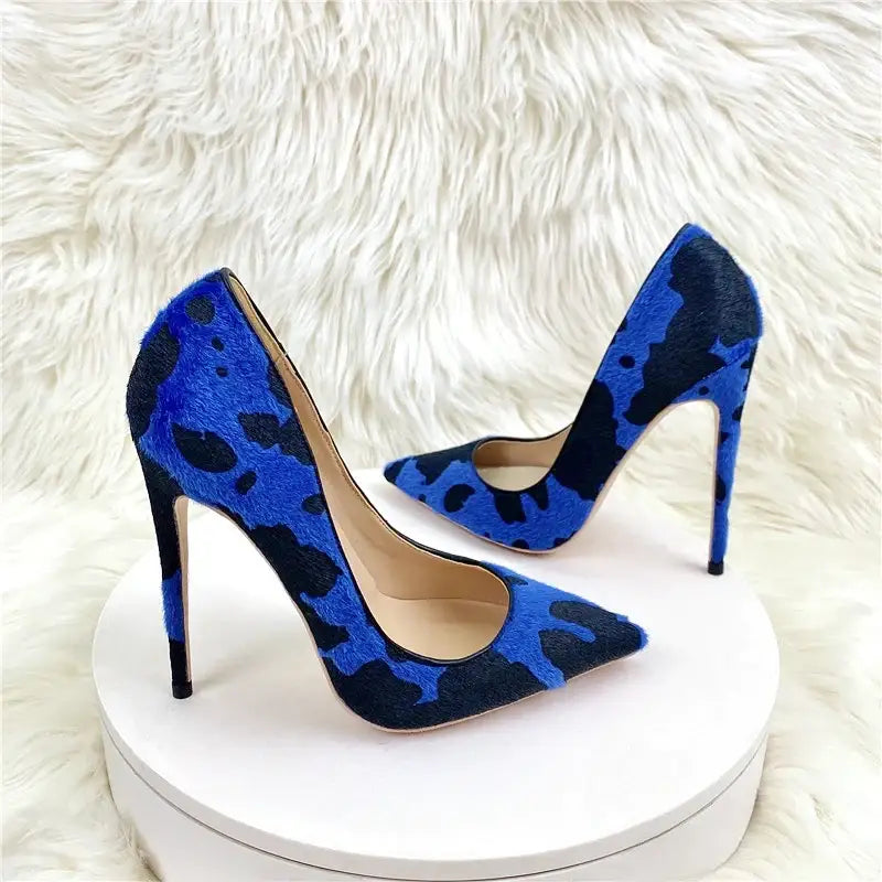 Blue black graffiti suede stiletto high heels shoes - black 8cm / 33 - pumps