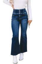 Blue Buttons Flare Jeans - Elastic Wide Waistband - Fashionfitz
